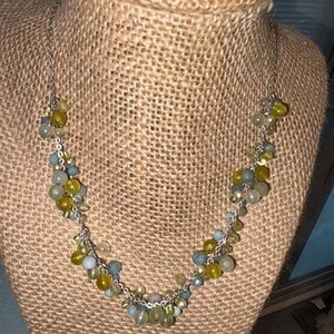 Elegant Beaded Necklace in Green, blue and Silver